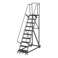 Ballymore Monster Line 10-Step Gray Steel Extra Heavy-Duty Rolling Safety Ladder with 21" Deep Top Serrated Step ML103221G - 600 lb. Capacity