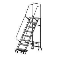 Ballymore Hybrid 8-Step Gray Steel All-Direction Rolling Safety Ladder with 24" Wide Aluminum Steps and 34" Wide Base HY-LA-083214P - 450 lb. Capacity