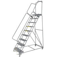 Ballymore M-2000 Series 11-Step Gray Steel Rolling Safety Ladder with Expanded Metal Tread, 24" Wide Steps, and 14" Deep Top Step 113214X - 450 lb. Capacity