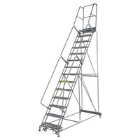 Ballymore M-2000 Series 14-Step Gray Steel Rolling Safety Ladder with Serrated Tread, 24" Wide Steps, and 14" Deep Top Step 144014G - 450 lb. Capacity