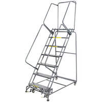 Ballymore M-2000 Series 8-Step Gray Steel Rolling Safety Ladder with Expanded Metal Tread, 16" Wide Steps, and 14" Deep Top Step 082414X - 450 lb. Capacity