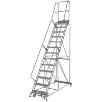 Ballymore M-2000 Series 13-Step Gray Steel Rolling Safety Ladder with Serrated Tread, 24" Wide Steps, and 14" Deep Top Step 134014G - 450 lb. Capacity