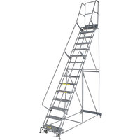Ballymore M-2000 Series 15-Step Gray Steel Rolling Safety Ladder with Serrated Tread, 24" Wide Steps, and 14" Deep Top Step 154014G - 450 lb. Capacity