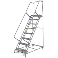 Ballymore M-2000 Series 8-Step Gray Steel Rolling Safety Ladder with Serrated Tread, 24" Wide Steps, and 14" Deep Top Step 083214G - 450 lb. Capacity