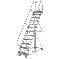 Ballymore M-2000 Series 12-Step Gray Steel Rolling Safety Ladder with Serrated Tread, 24" Wide Steps, and 14" Deep Top Step 123214G - 450 lb. Capacity