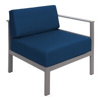 BFM Seating Belmar Gray Outdoor Left Arm Sofa Section with Sunbrella Abyss Blue Cushions