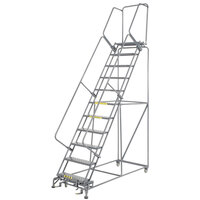 Ballymore M-2000 Series 11-Step Gray Steel Rolling Safety Ladder with Serrated Tread, 24" Wide Steps, and 14" Deep Top Step 113214G - 450 lb. Capacity
