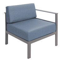 BFM Seating Belmar Gray Outdoor Left Arm Sofa Section with Sunbrella Haze Blue Cushions