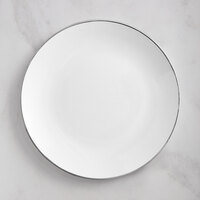 Visions 10" White Round Plastic Coupe Plate with Silver Band - 120/Case