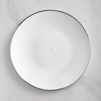 Visions 6" White Round Plastic Coupe Plate with Silver Band - 150/Case