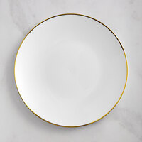 Visions 6" White Round Plastic Coupe Plate with Gold Band - 150/Case