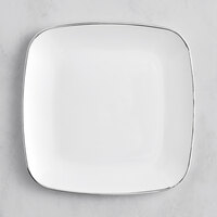 Visions 6" White Square Plastic Coupe Plate with Silver Band - 10/Pack