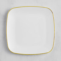 Visions 6" White Square Plastic Coupe Plate with Gold Band - 120/Case