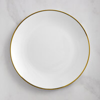 Visions 10" White Round Plastic Coupe Plate with Gold Band - 120/Case