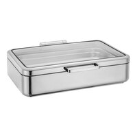 Eastern Tabletop 5-Star Series Jazz Smooth 8 Qt. Full Size Rectangular Stainless Steel Induction Chafer with Hinged Glass Lid 3875G