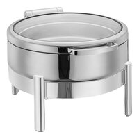 Eastern Tabletop 5-Star Series Jazz Smooth 6 Qt. 2/3 Size Round Stainless Steel Induction / Traditional Chafer with Hinged Glass Lid 3878GS