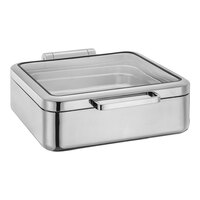 Eastern Tabletop 5-Star Series Jazz Smooth 6 Qt. 2/3 Size Square Stainless Steel Induction Chafer with Hinged Glass Lid 3874G