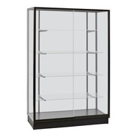 48" x 20" x 72" Glass 4-Shelf Display Showcase with Black Aluminum Frame, Glass Back, and Sliding Doors