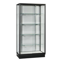 48" x 20" x 72" Glass 4-Shelf Display Showcase with Black Aluminum Frame, White Wood Back, and Sliding Doors