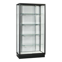 36" x 20" x 72" Glass 4-Shelf Display Showcase with Black Aluminum Frame, White Wood Back, and Sliding Doors