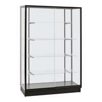 36" x 20" x 72" Glass 4-Shelf Display Showcase with Black Aluminum Frame, Glass Back, and Sliding Doors