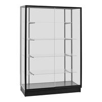 70" x 20" x 72" Glass 4-Shelf Display Showcase with Black Aluminum Frame, Glass Back, and Sliding Doors