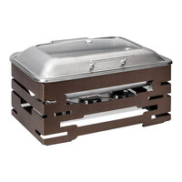 Rosseto Multi-Chef 9.51 Qt. Full Size Stainless Steel Traditional Chafer with Soft-Closing Lid and Bronze Stand SK063