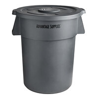 Advantage Supplies 55 Gallon Gray Round Commercial Trash Can and Lid