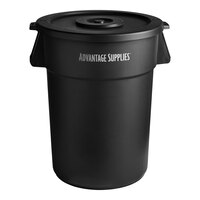 Advantage Supplies 44 Gallon Black Round Commercial Trash Can and Lid