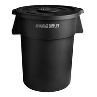 Advantage Supplies 55 Gallon Black Round Commercial Trash Can and Lid