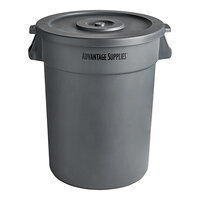 Advantage Supplies 32 Gallon Gray Round Commercial Trash Can and Lid