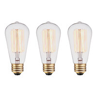 Globe 60W Dimmable Clear Incandescent Tungsten Filament Edison Lamp, 220 Lumens, 2,200K (S60) - 3/Case