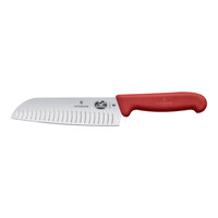 Victorinox 7" Granton Edge Santoku Knife with Red Fibrox Handle 5.2521.17