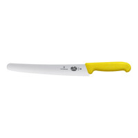 Victorinox 10 1/4" Curved Serrated Bread Knife with Yellow Fibrox Handle 5.2938.26