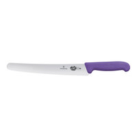 Victorinox 10 1/4" Curved Serrated Bread Knife with Purple Fibrox Handle 5.2935.26