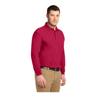 Port Authority K500LS Unisex Customizable Red Long Sleeve Silk Touch Pique Polo Shirt - Poly / Cotton Blend - 5X