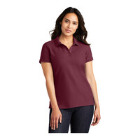 Port Authority L100 Women's Customizable Burgundy Short Sleeve Pique Polo Shirt - Cotton / Poly Blend - Medium