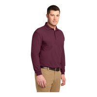 Port Authority K500LS Unisex Customizable Burgundy Long Sleeve Silk Touch Pique Polo Shirt - Poly / Cotton Blend - 3X
