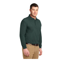 Port Authority K500LS Unisex Customizable Dark Green Long Sleeve Silk Touch Pique Polo Shirt - Poly / Cotton Blend - 4X