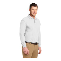 Port Authority K500LS Unisex Customizable White Long Sleeve Silk Touch Pique Polo Shirt - Poly / Cotton Blend - 3X