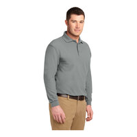 Port Authority K500LS Unisex Customizable Cool Gray Long Sleeve Silk Touch Pique Polo Shirt - Poly / Cotton Blend - 4X