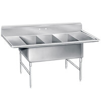 Advance Tabco K7-3-3024-24RL 16 Gauge Three Compartment Stainless Steel Super Size Sink with Two Drainboards - 138"