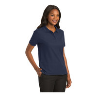 Port Authority L500 Women's Customizable Navy Short Sleeve Silk Touch Pique Polo Shirt - Poly / Cotton Blend - 6X