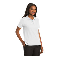 Port Authority L500 Women's Customizable White Short Sleeve Silk Touch Pique Polo Shirt - Poly / Cotton Blend - Large