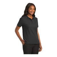Port Authority L500 Women's Customizable Black Short Sleeve Silk Touch Pique Polo Shirt - Poly / Cotton Blend - 6X