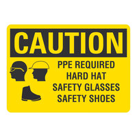 Lavex 14" x 10" Non-Reflective Adhesive Vinyl "Caution / PPE Required / Hard Hat / Safety Glasses / Safety Shoes" Safety Label
