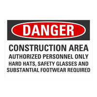 Lavex Adhesive Vinyl "Danger / Construction Area / Authorized Personnel Only / Hard Hats, Safety Glasses And Substantial Footwear Required" Safety Label