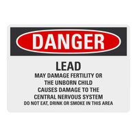 Lavex Adhesive Vinyl "Danger / Lead May Damage Fertility Or The Unborn Child / Causes Damage To The Central Nervous System / Do Not Eat, Drink Or Smoke In This Area" Safety Label 