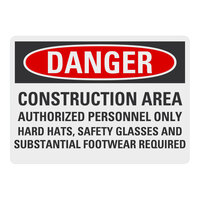 Lavex 14" x 10" Engineer-Grade Reflective Adhesive Vinyl "Danger / Construction Area / Authorized Personnel Only / Hard Hats, Safety Glasses And Substantial Footwear Required" Safety Label