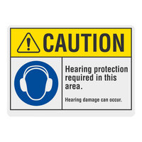 Lavex 14" x 10" Engineer-Grade Reflective Aluminum "Caution / Hearing Protection Required In This Area / Hearing Damage Can Occur" Safety Sign